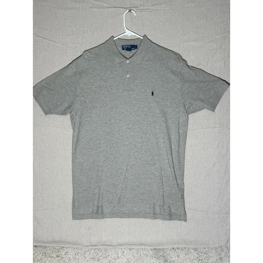 Polo Ralph Lauren Mens Large Gray Short Sleeve Cotton Pique Polo Shirt Heathered